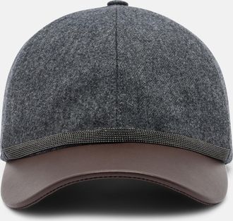 Brunello Cucinelli Monili leather and virgin wool baseball cap