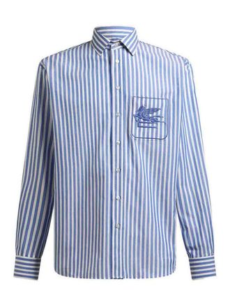 Etro Sky Blue Striped Cotton Shirt