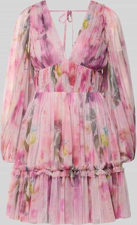 Lace & Beads Cocktailkleid aus T&uuml;ll mit V-Ausschnitt in Rose, Gr&ouml;&szlig;e XXL