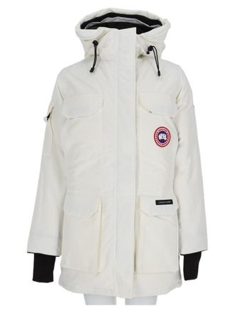 Canada Goose White Hooded Flap Pocket Padded Jacket