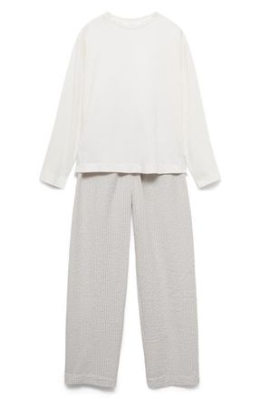 Mango Cotton Seersucker Pajamas in Charcoal at Nordstrom, Size Medium