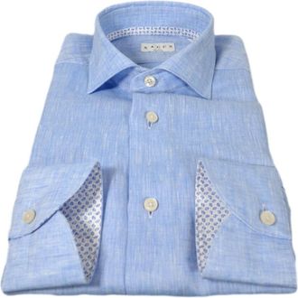 Xacus Tailor Fit Linnen en Katoenen Overhemd Celeste - Heren - Casual Overhemden - Blauw - M - Katoen - Overhemden