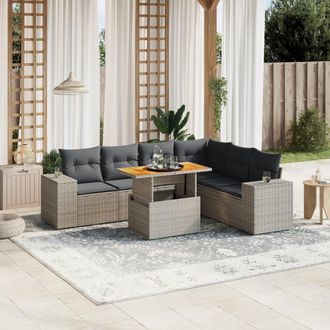 vidaXL Vidaxl - Set De Sof&aacute;s De Jard&iacute;n 7 Piezas Con Cojines Rat&aacute;n Pe Gris