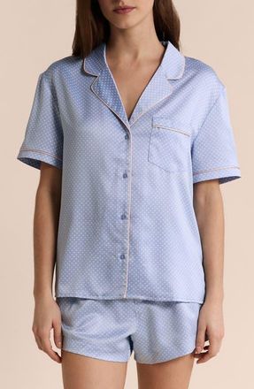 Etam Abel Short Sleeve Chemise Button-Up Pajama Shirt in Printed Green Blue at Nordstrom, Size X-Small