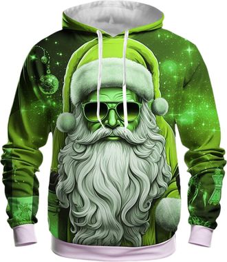 Generic Christmas Hoodies Men Funny 3D Print Patterns Sweatshirt Pullover Couples Xmas Party Hooded Jumper with Pocket Reindeer Long Sleeve Jumper Christmas H