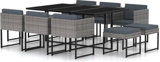 vidaXL Set De Comedor Para Jard&iacute;n 11 Pzas Cojines Rat&aacute;n Sint&eacute;tico Gris Vidaxl