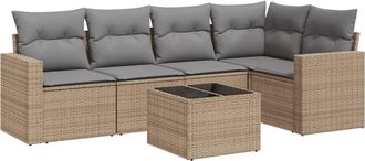 vidaXL Vidaxl - Juego De Sof&aacute;s Jard&iacute;n Con Cojines 6 Pzas Rat&aacute;n Sint&eacute;tico Beige