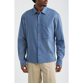 Topman Check Relaxed Fit Cotton Flannel Button-Up Shirt in Blue at Nordstrom, Size Xx-Large