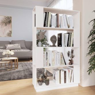 Berkfield Home Book Cabinet/Room Divider White 80x25x132 cm Solid Wood Pine | Size: 80 x 25 x 132 cm