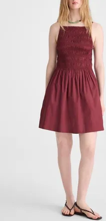 Madewell Smocked High Neck Minidress in Dusty Merlot at Nordstrom, Size Xx-Large