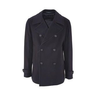 Tagliatore Double-Breasted Coats, male, Blue, Size: L Monaco Double-Breasted Coat