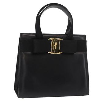 Ferragamo Vala Leather Black Leather Handbag (Pre-Owned)