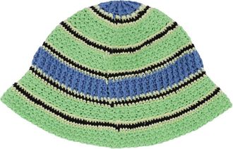 Stella McCartney Womens Crochet-Knit Striped Bucket Hat Green Cotton