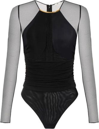 Elisabetta Franchi Crepe Jersey Bodysuit met Juweel Detail - Dames - Bodies - Zwart - L - Tule - Tops