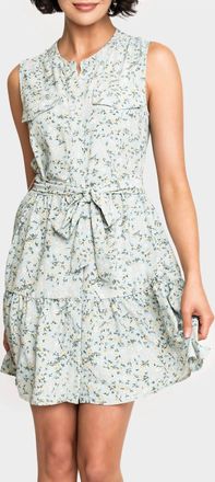 Gibsonlook Wildflower Sleeveless Belted Tiered Dress In Misty Blue Floral