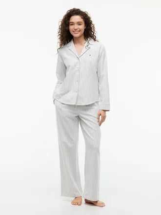 Tommy Hilfiger Womens Striped Flannel Shirt & Pant Sleep Set - Flannel Stripe Grey - XL
