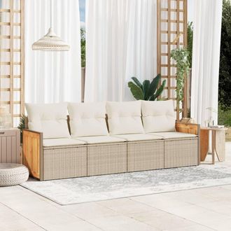 vidaXL Juego De Sof&aacute;s Jard&iacute;n Con Cojines 4 Pzas Rat&aacute;n Sint&eacute;tico Beige Vidaxl