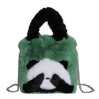 Generic Women Panda Fur Messenger Bag with Chain Strap Panda Furry Shoulder Bag Large Capacity Fluffy Panda Crossbody Bag Ladies Outdoor Bag (Green)