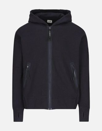C.P. Company Mens C.P. Company Diagonal Raised Fleece Zip-Up Navy Hoodie - Size: 34