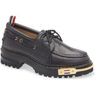 Thom Browne Lug Sole Boat Shoe in Black at Nordstrom, Size 9.5