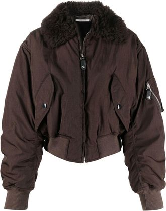 Stella McCartney faux-fur collar cropped bomber jacket - women - Artificial Fur/Fabric - 40 - Brown