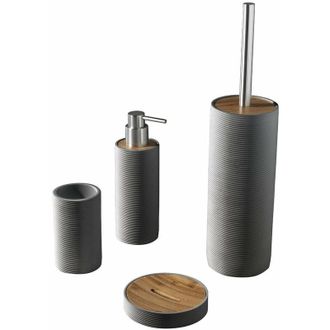 TFT Home Furniture Tft Home Furniture - Set 4 Accessori da Bagno in Resina tft Accessories Grigio e Bamb&ugrave;