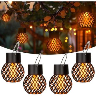 OEM Juego De 4 Luces Solares Colgantes Para Exteriores Con Efecto De Llama Parpadeante, Resistentes Al Agua, Para Jard&iacute;n, Patio, Valla Y &Aacute;rboles