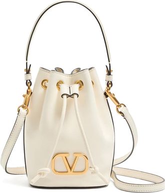 Valentino Garavani mini VLogo Signature leather bucket bag - women - Leather - One Size - Neutrals