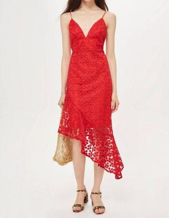 Topshop Lace Embroidery Asymmetrical Cocktail Dress In Red