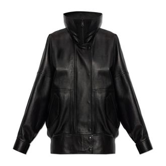Balenciaga Chaqueta de piel con cuello ancho - Jackets - Mujer - Negro - 2XS