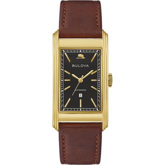 Bulova Frank Sinatra Chariman of the Board Leather Strap Watch, 25.5mm in Gold-Tone at Nordstrom