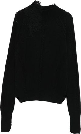 Ermanno Scervino Truien & Vesten, Dames, Zwart, M, Wol, Zwarte Bloemen Cable-Knit Sweater