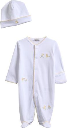 Kissy Kissy Hatchlings Embroidered Pima Cotton Footie & Hat Set in White/Silver at Nordstrom, Size Newborn