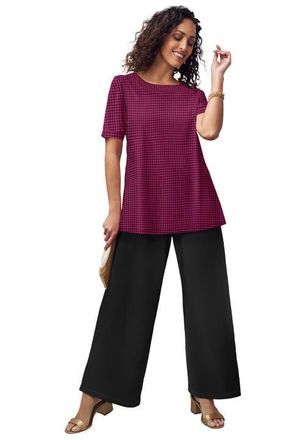 Jessica London Stretch Knit Boatneck Swing Tunic in Raspberry Mini Houndstooth at Nordstrom, Size Medium