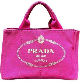 Prada Canapa Pink Canvas Handbag Tote Bag (Pre-Owned)