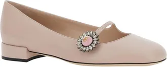 Valentino Garavani Womens Pink Ballerinas With Decorative Plate And Low Heel Goat Leather Ballerina Shoes
