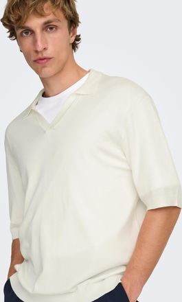 Only & Sons Polokragenpullover ONLY & SONS ONSWYLER LIFE RLX 12 SS SPLIT KNIT NOOS, Herren, Gr. XXL, cloud dancer, Strick, Obermaterial: 70% Viskose, 30% Polyeste