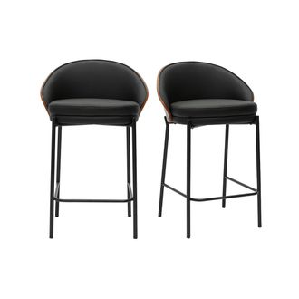 Miliboo Taburetes De Bar Negros, Madera Oscura Y Metal H65 Cm (lote De 2) Tucson