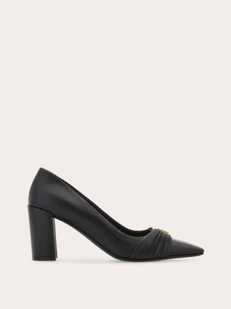 Ferragamo Women Gancini ornament pump with bock heel Black Size 10.5