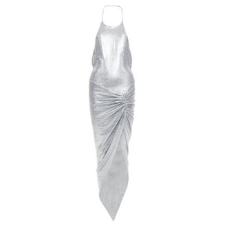 Alexandre Vauthier platinum metallic coated jersey halter backless dress FR38 M