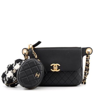 Chanel Matelasse Black Tweed Leather Fanny Pack (Pre-Owned)
