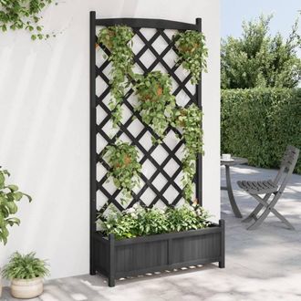 Berkfield Home Planter with Trellis Black Solid Wood Fir
