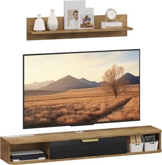 OEM Conjunto De Muebles De Sal&oacute;n Muebles De Tv Con Estante De Pared Compartimentos Orificios Para Cables 120x24x16 Cm Roble