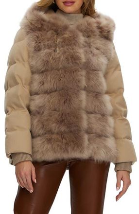 Gorski Genuine Shearling Quilted Down Parka with Cashmere Sleeves And Back in Taupe/taupe at Nordstrom, Size Large