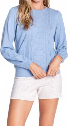 PJ Salvage Pretty In Pointelle Long Sleeve Lounge Sweater Top In Dusty Blue
