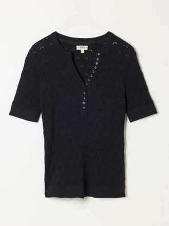 Fat Face FatFace Lois Black Short Sleeve Knitted Henley Top