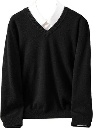 Generic Men 100 Percent Merino Wool Sweater V-Neck Pullover Fall Winter Warm Solid Business Bottoming Soft Sweater Black