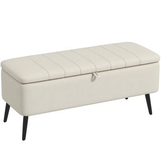 HOMCOM Storage Ottoman Bench - Linen Fabric Footstool With Steel Legs Cream White | TJ Hughes