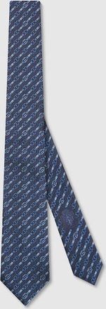 Gucci Interlocking G Belt Silk Jacquard Tie, Blue