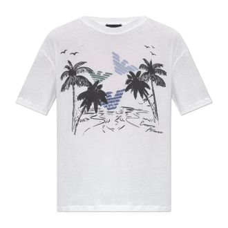 Emporio Armani T-Shirts, female, White, Size: XS Lightweight Jersey T-Shirt with Multicolor Print